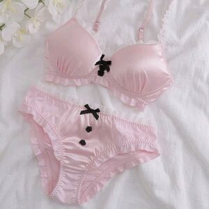 SHEIN Pink Ruffle Trim Lingerie Set